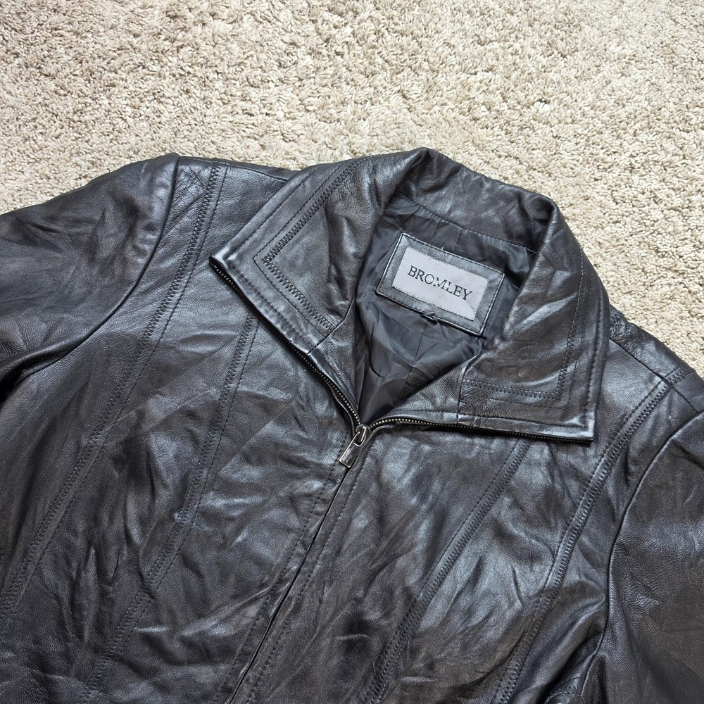 Bromley Jacket Womens Large Black‎ Genuine Leather Collared Lined Zip Pockets